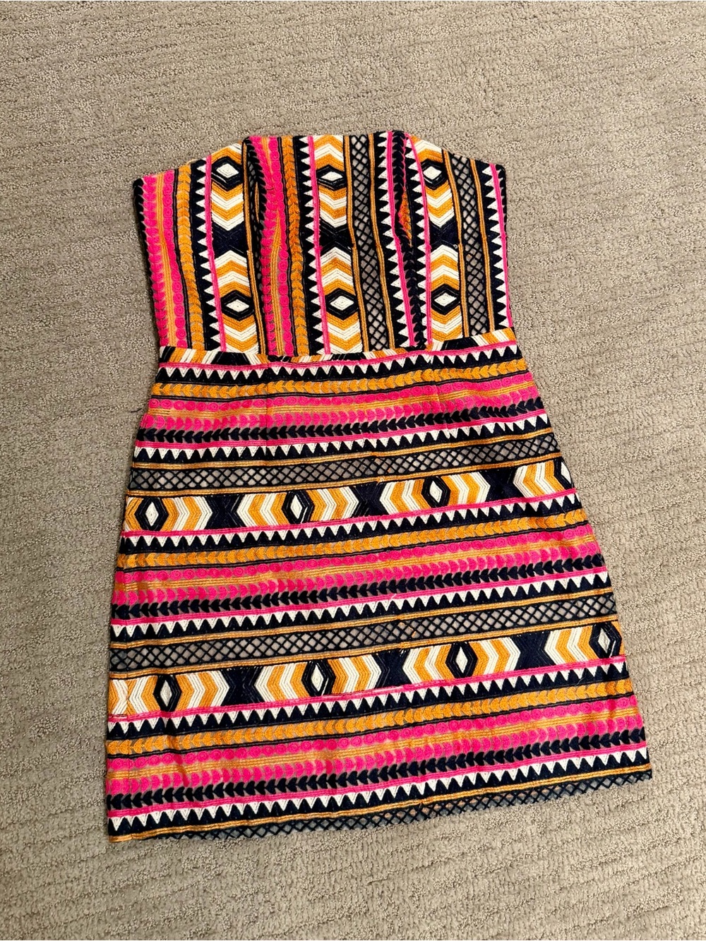 Alice & Trixie Strapless Aztec-Pattern Mini Dress in Pink, Yellow & Black